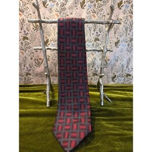 Paul Dione Vintage Mens Silk Red Black Geometric Pattern Necktie Made in Italy
